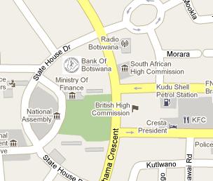 Bank of Botswana HQ Location Map